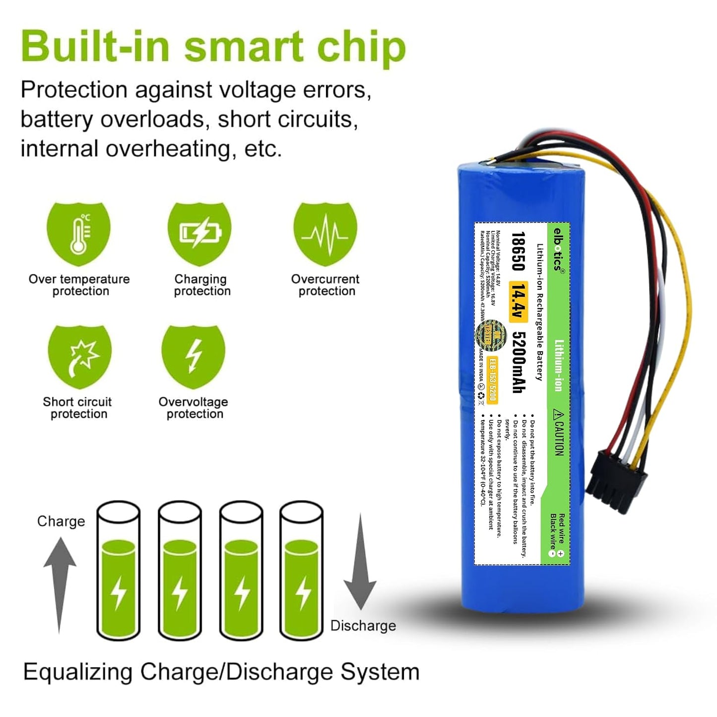 ELBOTICS 14.4V 5200mAh Li-ion Replacement Battery Compatible with Cecotec Conga 4090 4490 4590 4690 Robot Vacuum Cleaner