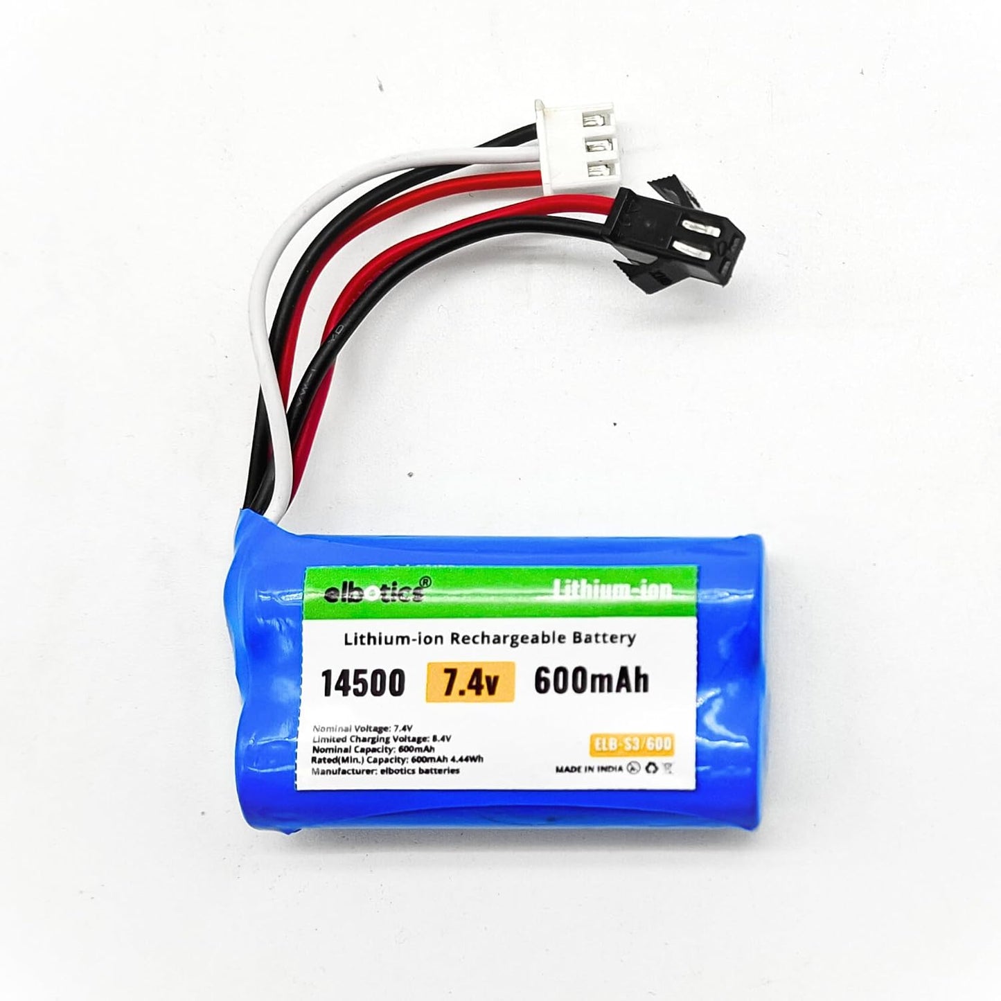 ELBOTICS 7.4V 600mAh 2S Li-ion Rechargeable Battery with SM-3P Plug for RC Cars