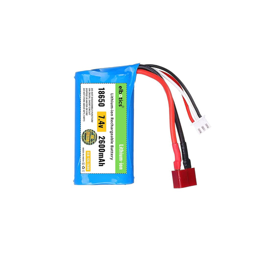ELBOTICS 7.4V 2600mAh Li-ion Rechargeable Battery 2S 15C with T Plug & JST-XH 3 Pin Connector for RC Cars, RC Boats & RC Toys
