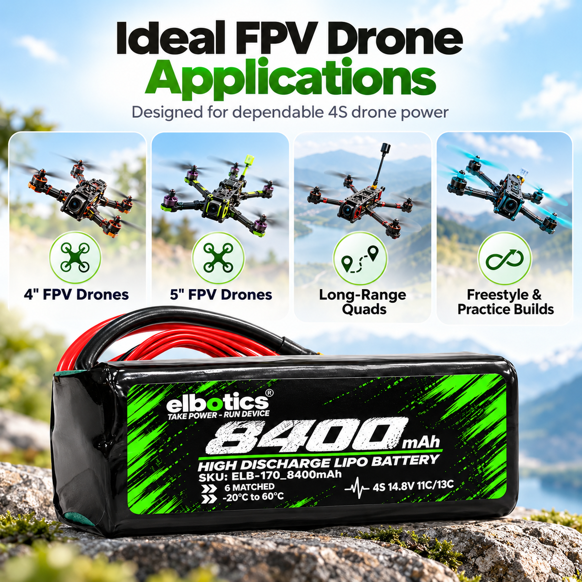 Elbotics P42A 14.8V 8400mAh 11C 4S2P Li-ion FPV Drone Battery Pack with Amass XT60 for 5 Inch and 7 Inch Quadcopters