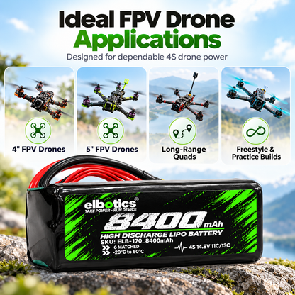 Elbotics P42A 14.8V 8400mAh 11C 4S2P Li-ion FPV Drone Battery Pack with Amass XT60 for 5 Inch and 7 Inch Quadcopters