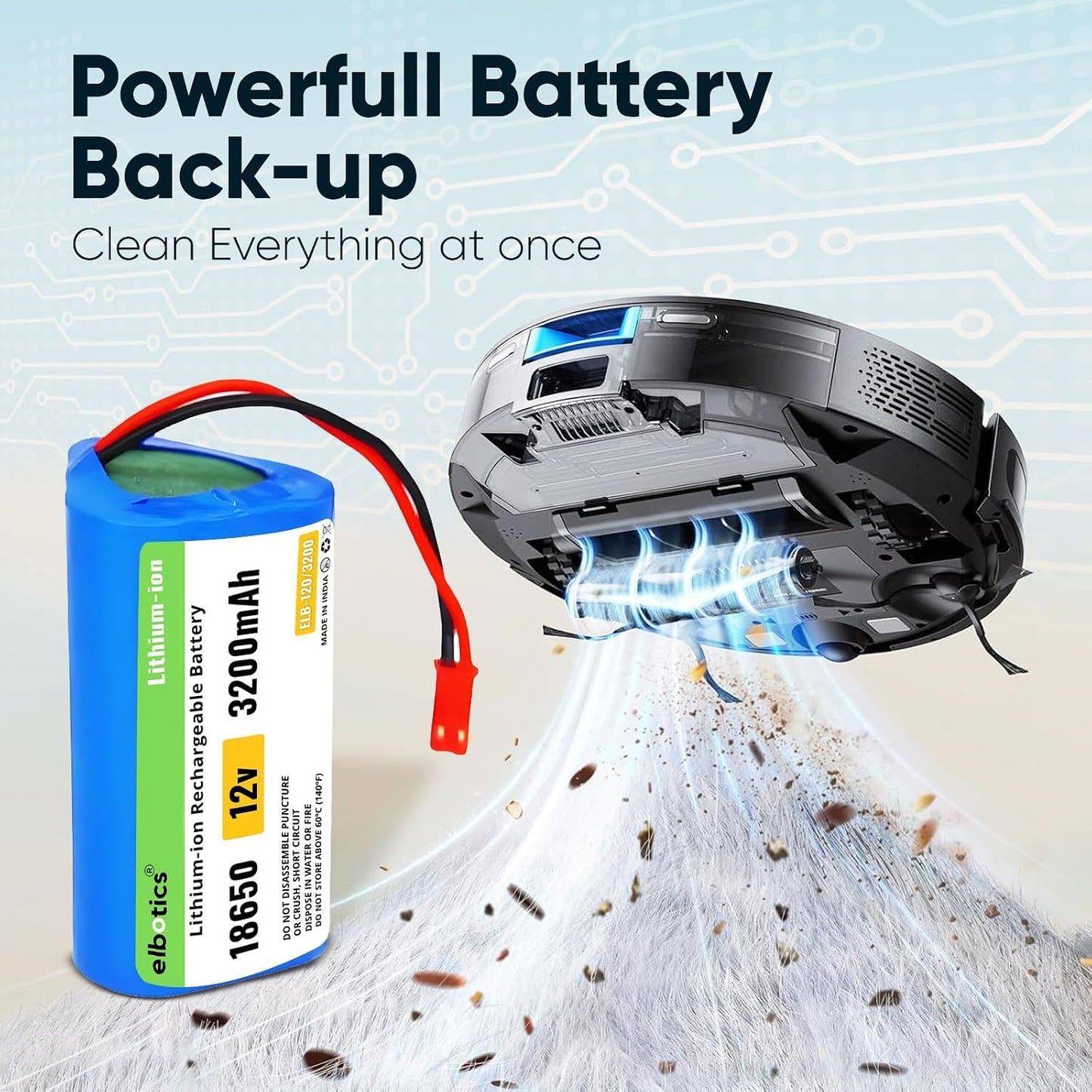 ELBOTICS 11.1V 3200mAh Li-ion Replacement Battery for Ecovacs & ILIFE V1, V3, V5, X3, X5, V5S, CW310, CEN250 Robot Vacuum Cleaner