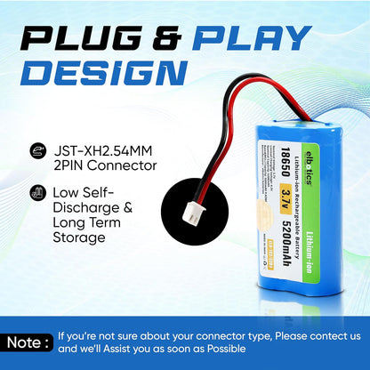 ELBOTICS 3.7V 5200mAh Rechargeable Li-ion Battery with JST XH2.54 2-Pin Connector for Bluetooth Speakers, LED Lights & DIY Electronics