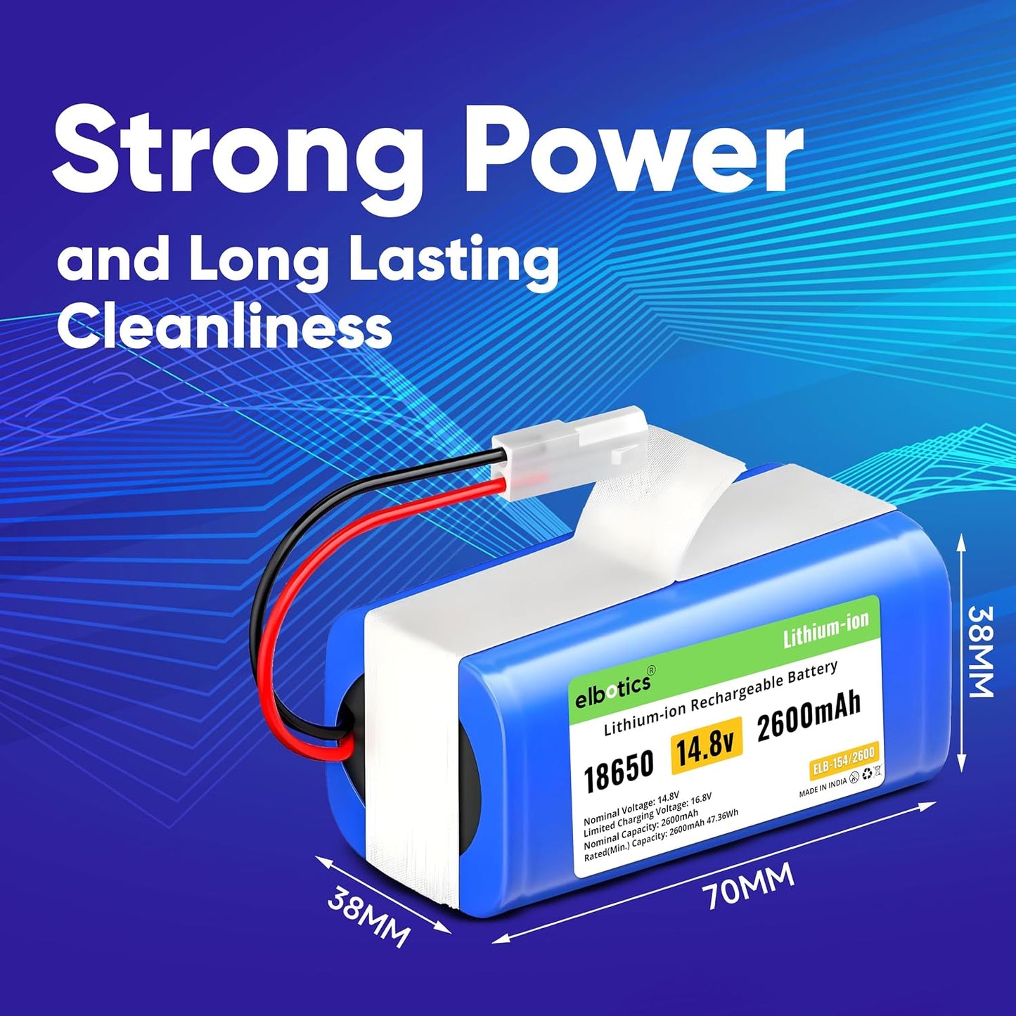 ELBOTICS 14.8V 2600mAh Li-ion Replacement Battery for Xiaomi Mijia G1 Mi Robot Vacuum Mop Essential, Panasonic, Phicomm, Puppyoo & Flyco