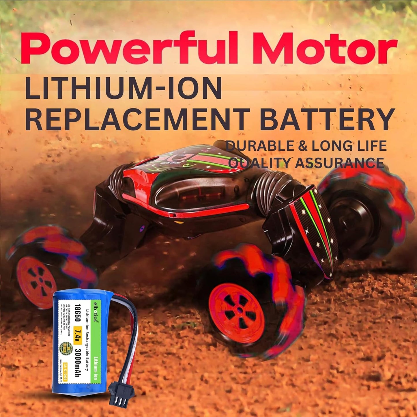 ELBOTICS 7.4V 3000mAh 2S Li-ion Rechargeable Battery with SM-3P Plug & USB Charger for RC Tank, Gesture RC Car & Stunt Cars