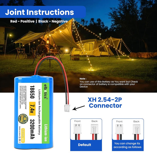 ELBOTICS 7.4V 3200mAh Li-ion Rechargeable Battery Pack with JST XH2.54 2-Pin Connector for RC Cars, RC Boats, RC Helicopters, Toys & Electronics