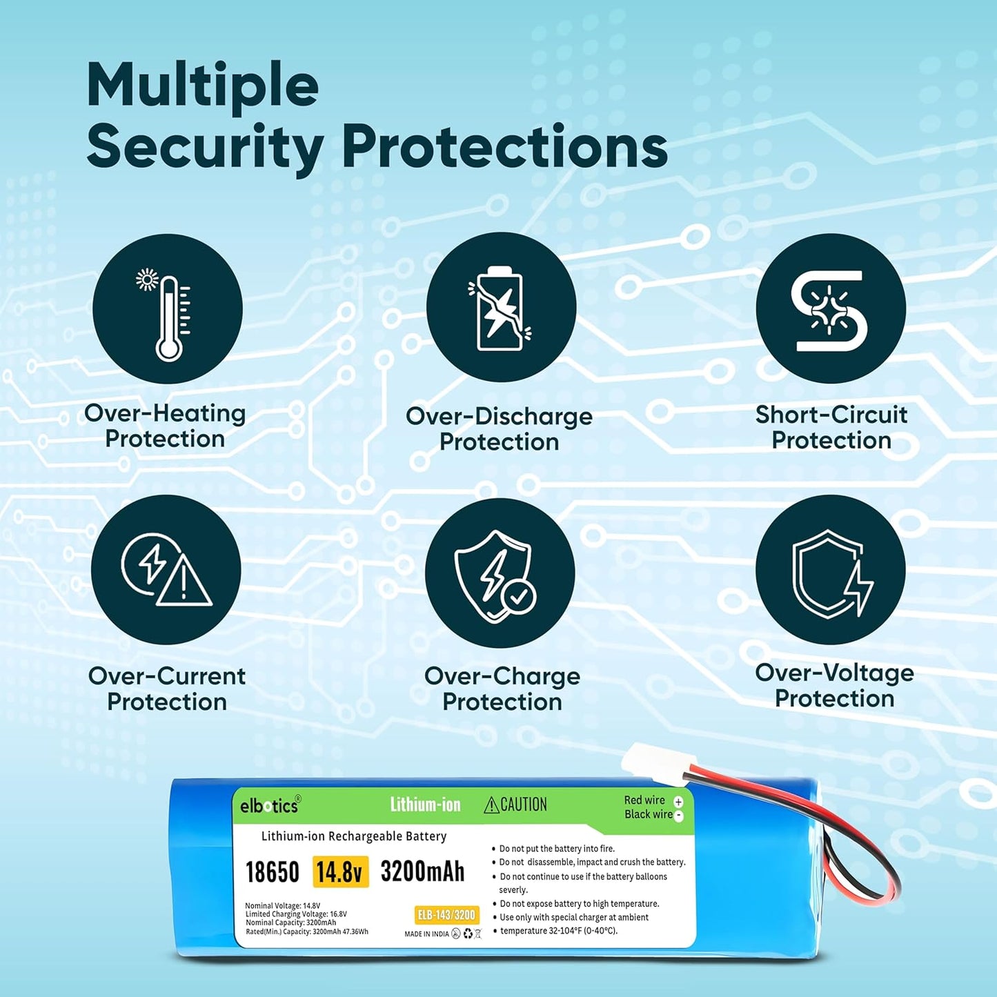 ELBOTICS 14.4V 3200mAh 47.36Wh Li-ion Replacement Battery Compatible with Milagrow i Map 9 Qihoo 360 S6, 360 S8 & 360 S8 Plus Robot Vacuum and Mop Cleaner