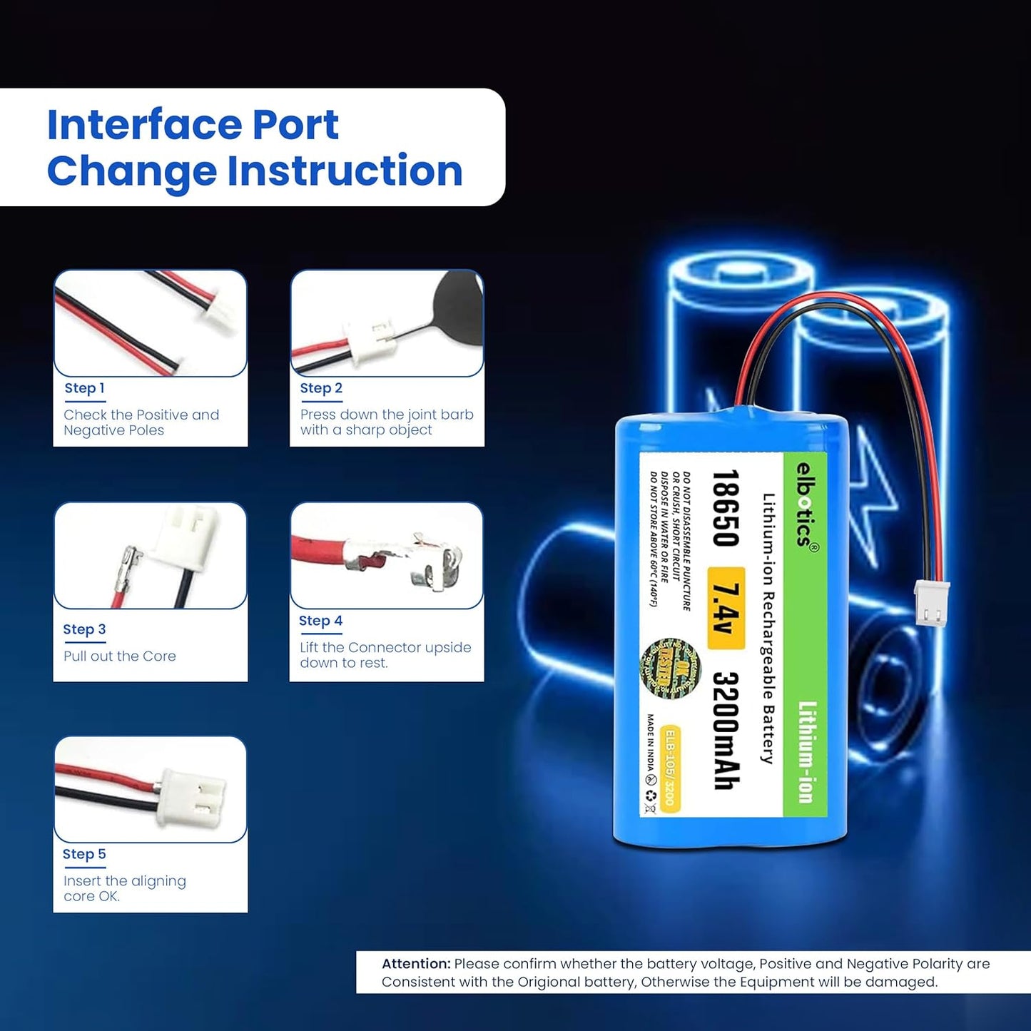 ELBOTICS 7.4V 3200mAh Li-ion Rechargeable Battery Pack with JST XH2.54 2-Pin Connector for RC Cars, RC Boats, RC Helicopters, Toys & Electronics