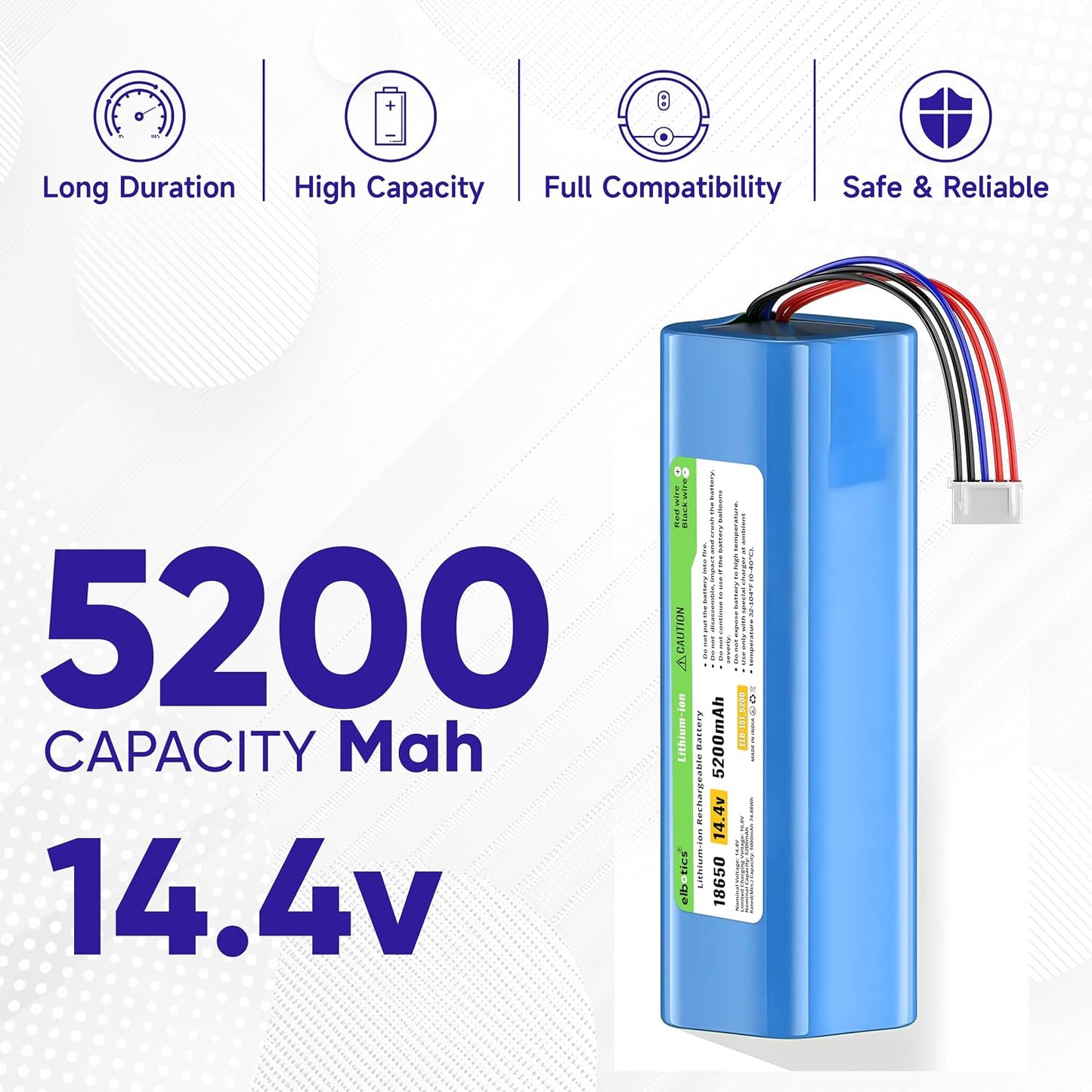 ELBOTICS 14.4V 5200mAh 74.88Wh Li-ion Replacement Battery Compatible with ECOVACS Deebot T5 T8 T9 T10 T20 Ozmo 950 X1 Omni & Yeedi Vac Robot Vacuum
