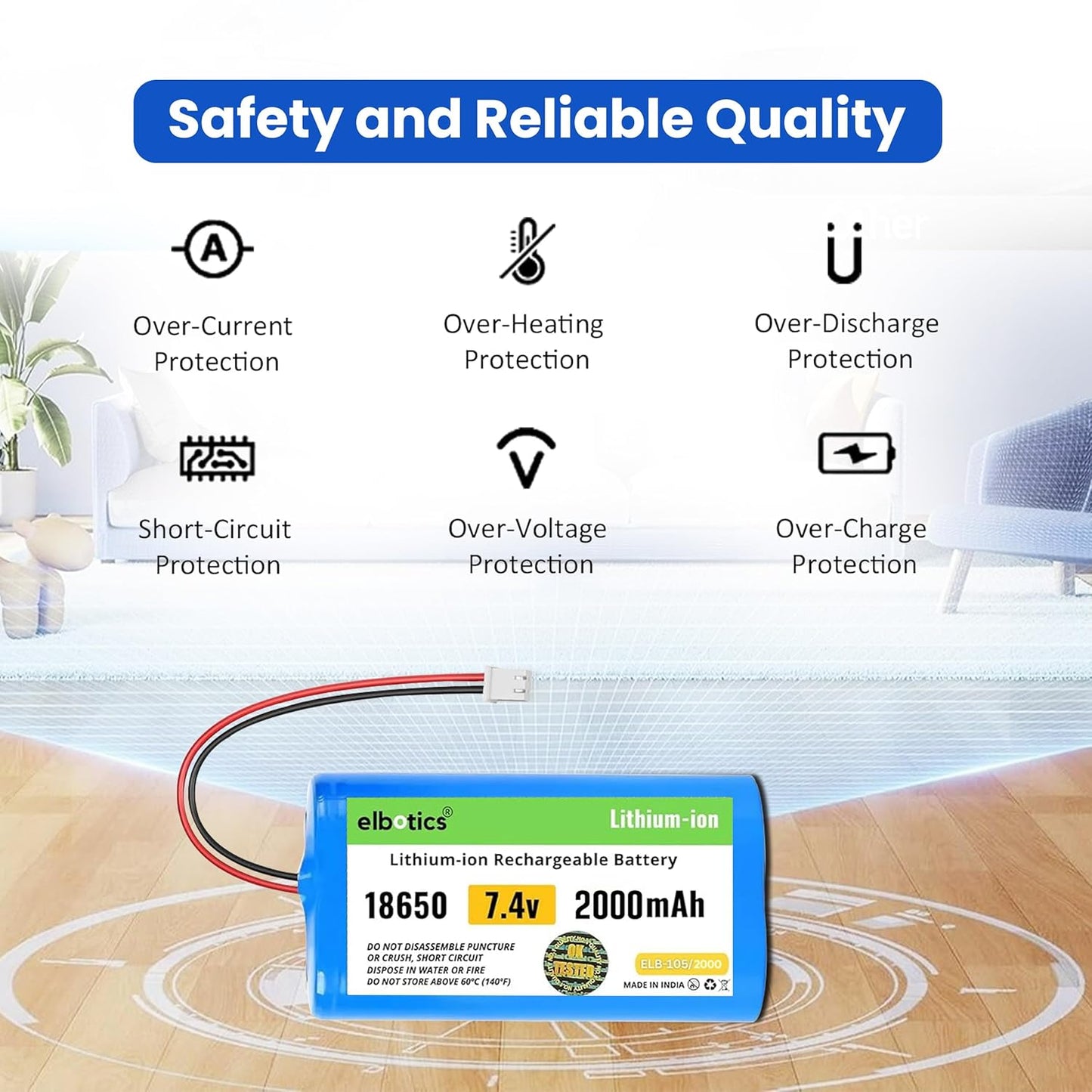 ELBOTICS 7.4V 2000mAh Li-ion Rechargeable Battery Pack with JST XH2.54 2-Pin Connector for RC Cars, RC Boats, RC Helicopters, Toys & Electronics