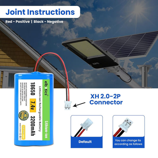 ELBOTICS 7.4V 3200mAh Li-ion Rechargeable Battery Pack with JST PH2.0 2-Pin Connector for RC Cars, RC Boats, RC Helicopters, Toys & Electronics