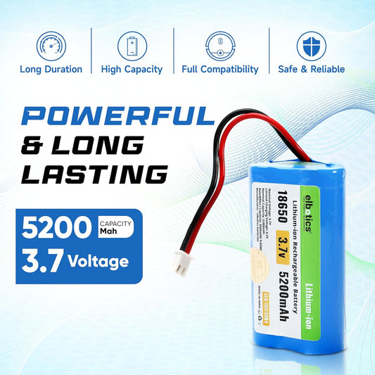 ELBOTICS 3.7V 5200mAh Rechargeable Li-ion Battery with JST XH2.54 2-Pin Connector for Bluetooth Speakers, LED Lights & DIY Electronics