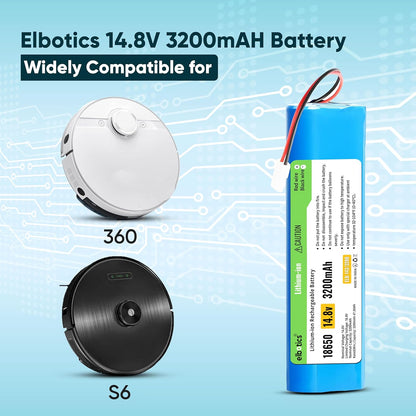 ELBOTICS 14.4V 3200mAh 47.36Wh Li-ion Replacement Battery Compatible with Milagrow i Map 9 Qihoo 360 S6, 360 S8 & 360 S8 Plus Robot Vacuum and Mop Cleaner