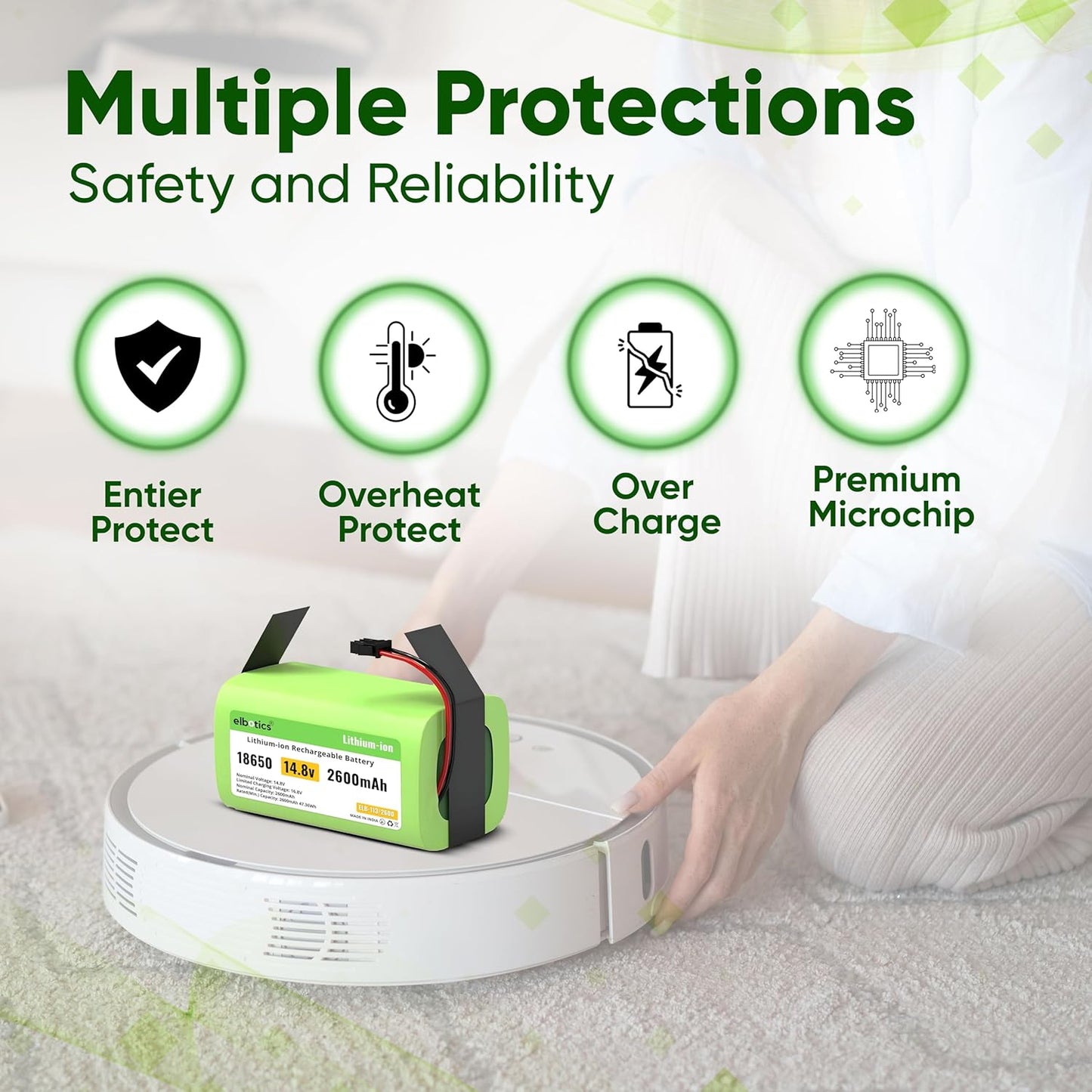 ELBOTICS 14.8V 2600mAh Li-ion Replacement Battery for Eufy RoboVac, Ecovacs Deebot, Coredy, Amarey & Goovi Robot Vacuum Cleaners