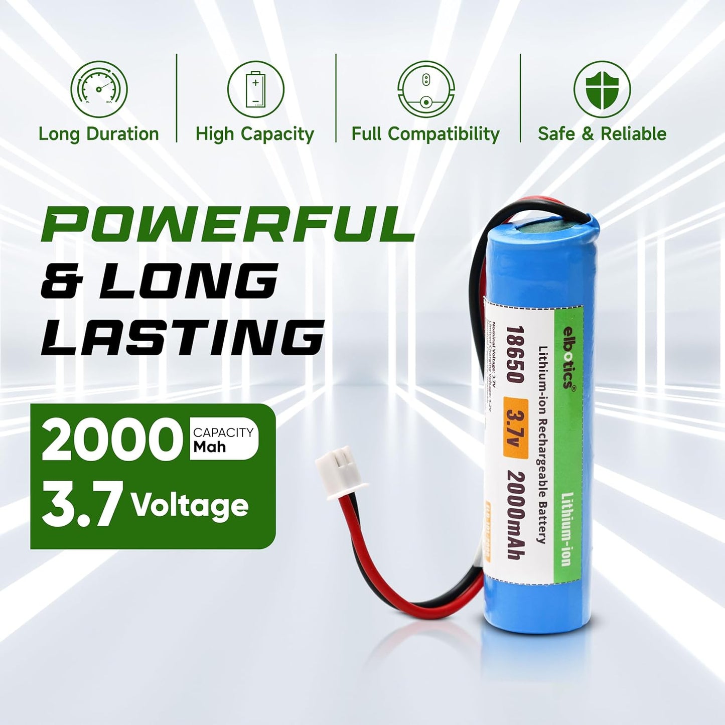 ELBOTICS 3.7V 2000mAh Li-ion Rechargeable Battery with XH2.54 2-Pin Connector for DIY Electronics, Toys & Bluetooth Devices