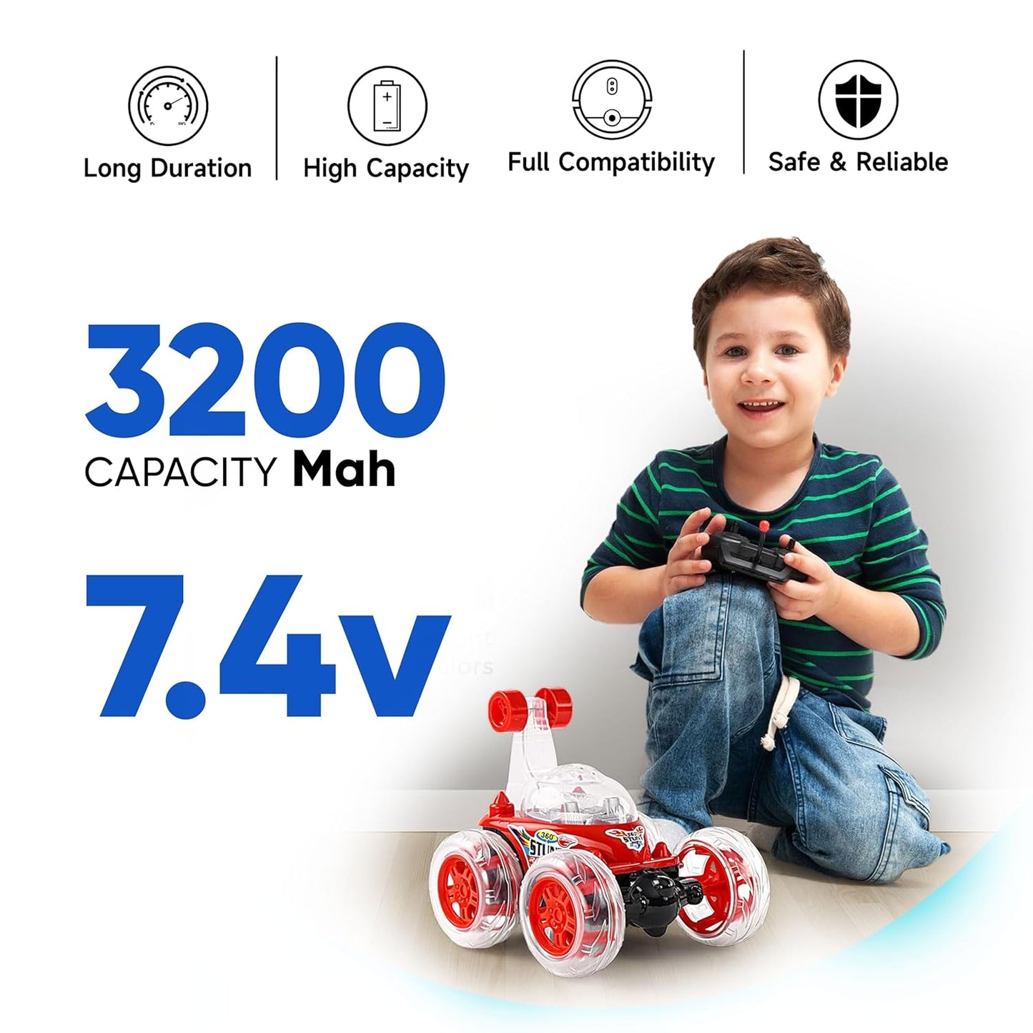 ELBOTICS 7.4V 3200mAh Li-ion Rechargeable Battery Pack with JST PH2.0 2-Pin Connector for RC Cars, RC Boats, RC Helicopters, Toys & Electronics