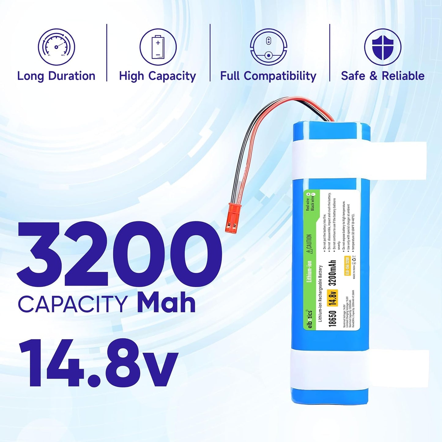 ELBOTICS 14.8V 3200mAh Li-ion Replacement Battery for ILIFE V3s Pro, V5s Pro, V50, V8s, X750 & V40 Robot Vacuum Cleaner