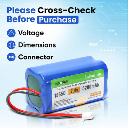 ELBOTICS 7.4V 5200mAh Li-ion Rechargeable Battery Pack with JST XH2.54 2-Pin Connector for RC Cars, RC Boats, RC Helicopters, Toys & Electronics