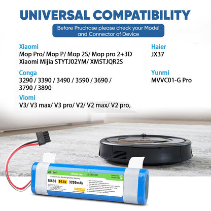 ELBOTICS 14.4V 3200mAh 47.36Wh Li-ion Replacement Battery for ILIFE A11, Cecotec Conga 3290 Series, Xiaomi Mi Robot Vacuum Mop Pro, Viomi V2/V3/SE & Wyze WVCR200S