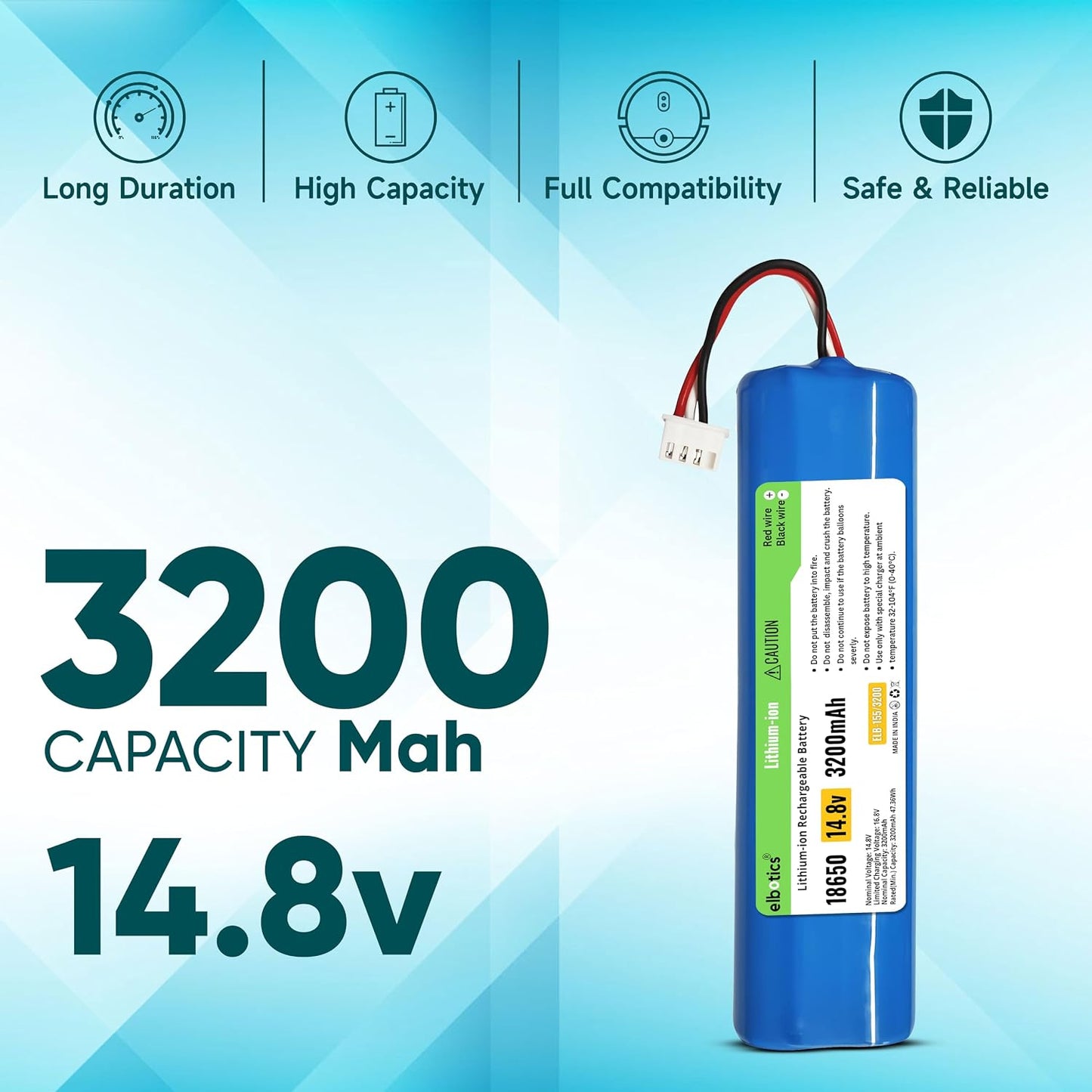 ELBOTICS 14.8V 3200mAh Li-ion Replacement Battery for Ecovacs Deebot N8, N8 Pro, Ozmo 900, 901, 905, 920, 930 & 937