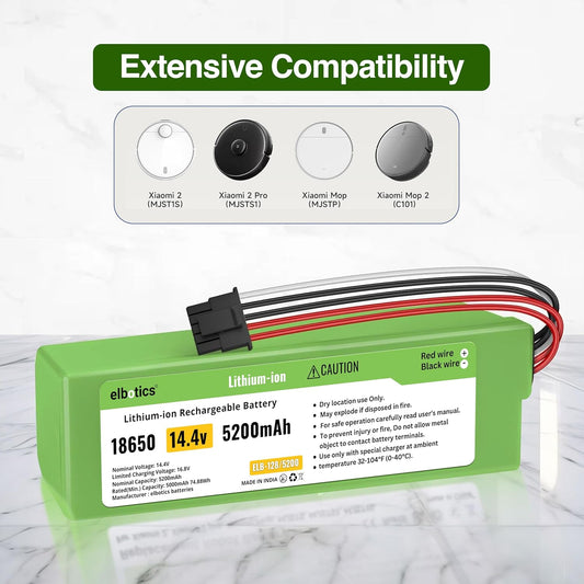 ELBOTICS 14.4V 5200mAh Li-ion Replacement Battery with 5-Pin Connector for Xiaomi Mi Robot Vacuum Mop 2 Pro, C101, MJSTS1, MJSTP, MJST1S & Mop 2 LDS 2nd