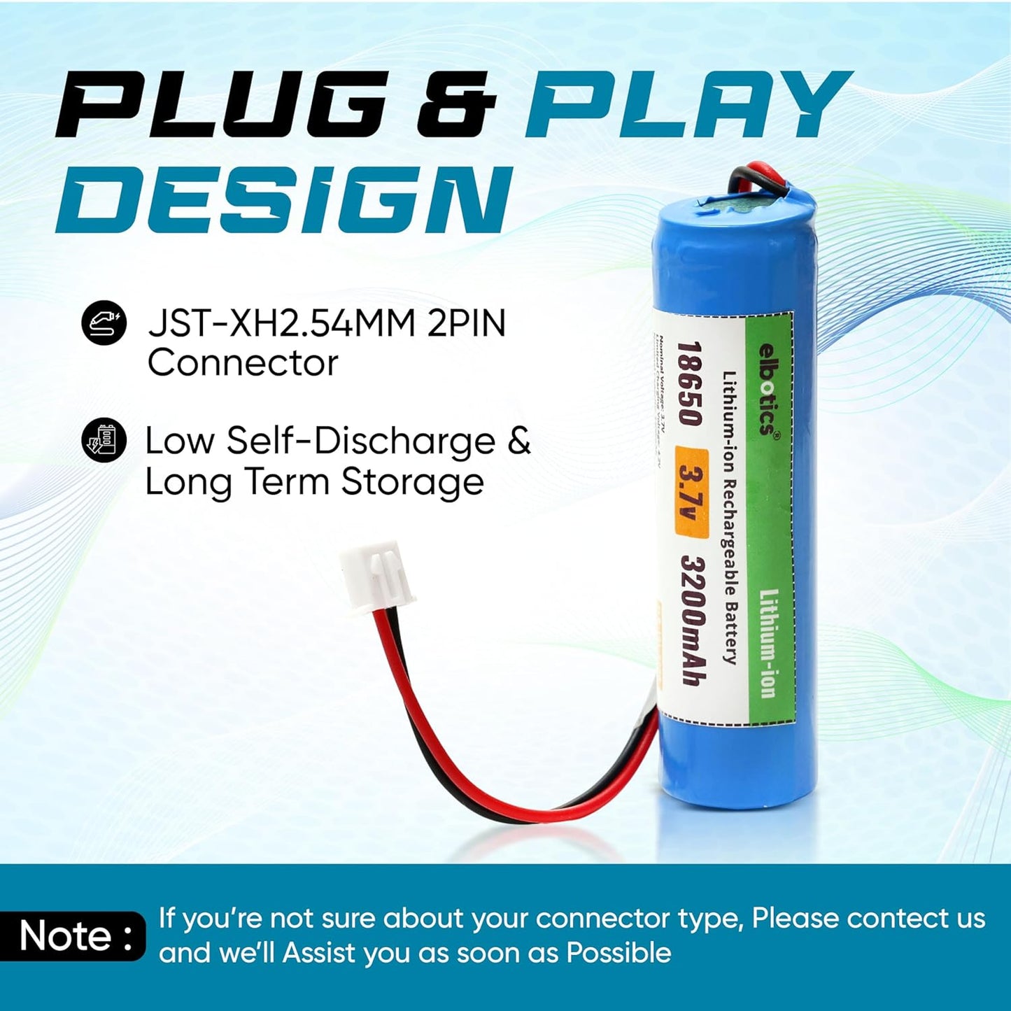 ELBOTICS 3.7V 3200mAh Li-ion Rechargeable Battery with XH2.54 2-Pin Connector