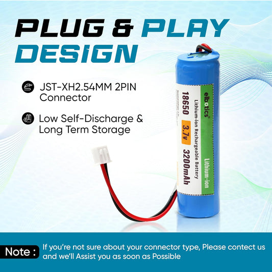 ELBOTICS 3.7V 3200mAh Li-ion Rechargeable Battery with XH2.54 2-Pin Connector