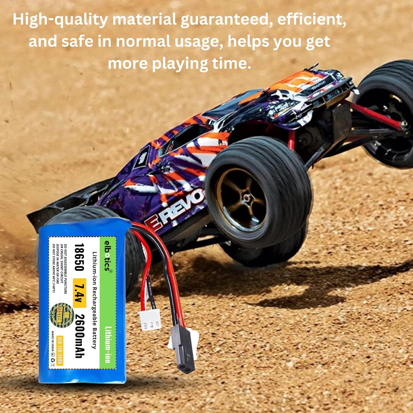 ELBOTICS 7.4V 2600mAh 2S 15C Li-ion Rechargeable Battery with 5500 Plug for RC Cars, RC Boats, RC Trucks & RC Vehicles
