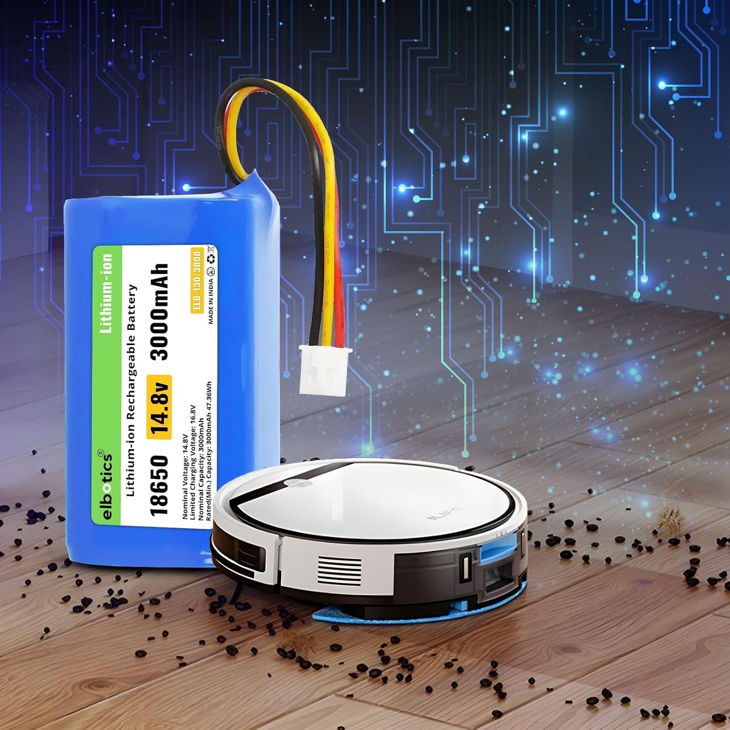 ELBOTICS 14.4V 3000mAh Li-ion Replacement Battery for Proscenic 820S, 800T, 830T, 830P, 820P, 820T, LIECTROUX C30B, E30B & Trifo Ironpie M6/M6+ Robot Vacuum