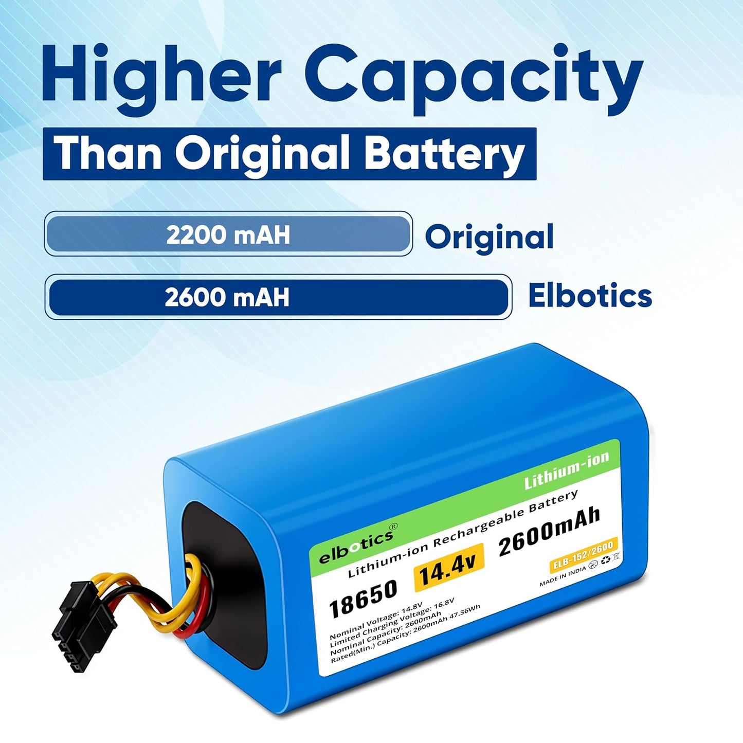 ELBOTICS 14.4V 2600mAh 37.44Wh Li-ion Replacement Battery Compatible with Cecotec Conga 1290 1390 1490 1590, Lifero RX9, 360 S5 S7 Pro T90 Robot Vacuum