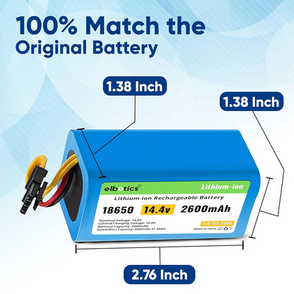 ELBOTICS 14.4V 2600mAh 37.44Wh Li-ion Replacement Battery Compatible with Cecotec Conga 1290 1390 1490 1590, Lifero RX9, 360 S5 S7 Pro T90 Robot Vacuum