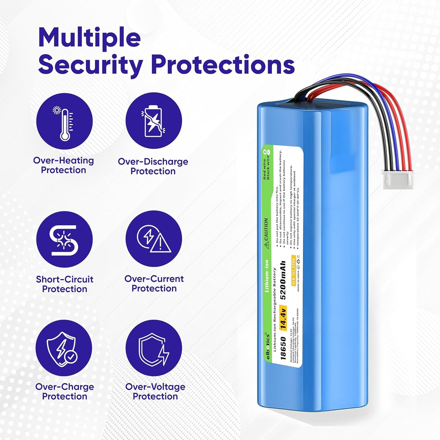 ELBOTICS 14.4V 5200mAh 74.88Wh Li-ion Replacement Battery Compatible with ECOVACS Deebot T5 T8 T9 T10 T20 Ozmo 950 X1 Omni & Yeedi Vac Robot Vacuum