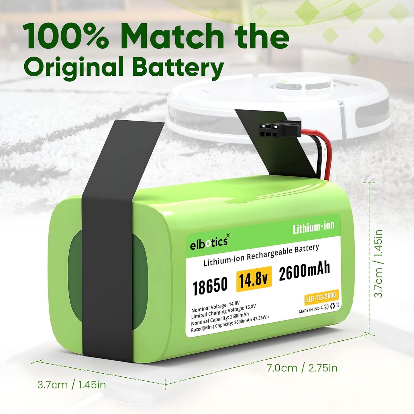 ELBOTICS 14.8V 2600mAh Li-ion Replacement Battery for Eufy RoboVac, Ecovacs Deebot, Coredy, Amarey & Goovi Robot Vacuum Cleaners