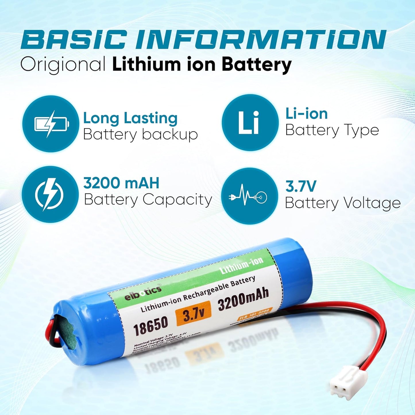 ELBOTICS 3.7V 3200mAh Li-ion Rechargeable Battery with XH2.54 2-Pin Connector