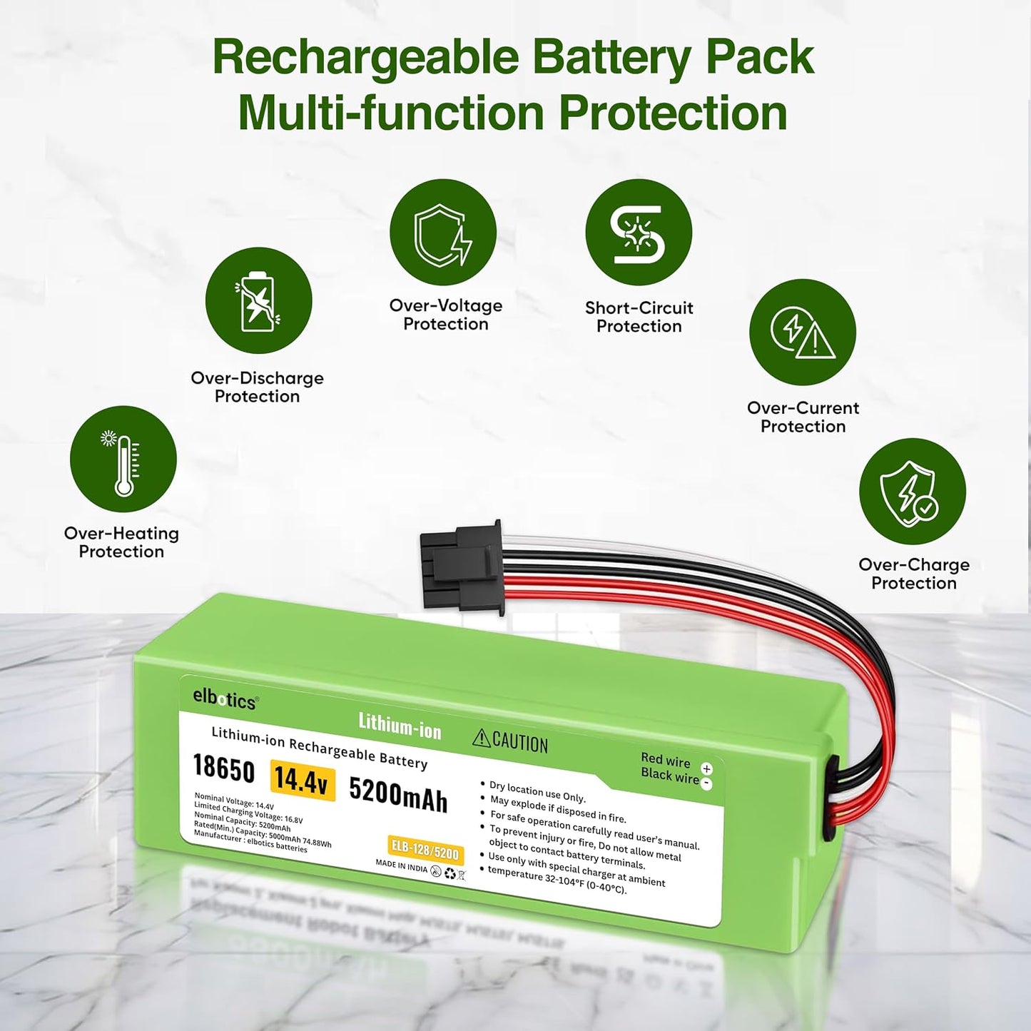 ELBOTICS 14.4V 5200mAh Li-ion Replacement Battery with 5-Pin Connector for Xiaomi Mi Robot Vacuum Mop 2 Pro, C101, MJSTS1, MJSTP, MJST1S & Mop 2 LDS 2nd