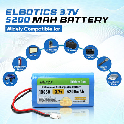 ELBOTICS 3.7V 5200mAh Rechargeable Li-ion Battery with JST XH2.54 2-Pin Connector for Bluetooth Speakers, LED Lights & DIY Electronics