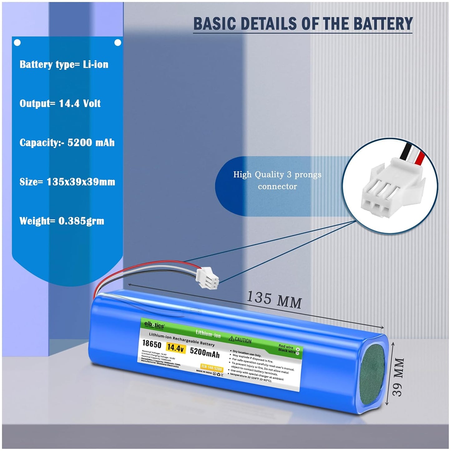 ELBOTICS 14.4V 5200mAh 74.88Wh Li-ion Replacement Battery for Robot Vacuum – Compatible with Laresar L6 Pro, Ultenic T10 Series, Airrobo T9+/T10+, Coredy L900 & M7/M8 Series