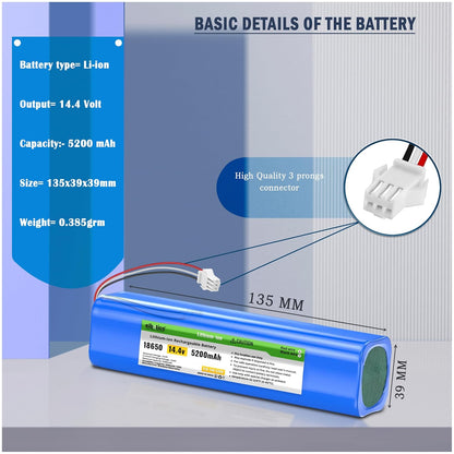 ELBOTICS 14.4V 5200mAh 74.88Wh Li-ion Replacement Battery for Robot Vacuum – Compatible with Laresar L6 Pro, Ultenic T10 Series, Airrobo T9+/T10+, Coredy L900 & M7/M8 Series