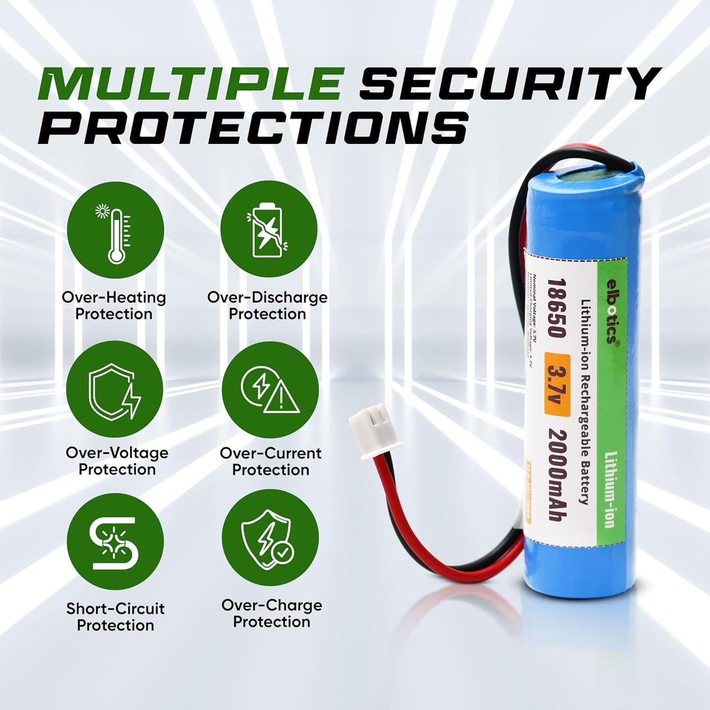 ELBOTICS 3.7V 2000mAh Li-ion Rechargeable Battery with XH2.54 2-Pin Connector for DIY Electronics, Toys & Bluetooth Devices