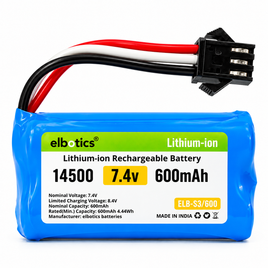 ELBOTICS 7.4V 600mAh 2S Li-ion Rechargeable Battery – 4 Wire Connector for RC Cars & Toys
