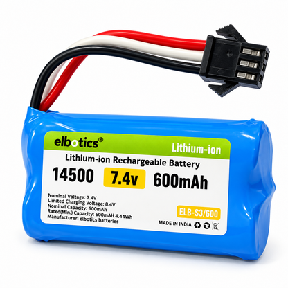 ELBOTICS 7.4V 600mAh 2S Li-ion Rechargeable Battery – 4 Wire Connector for RC Cars & Toys