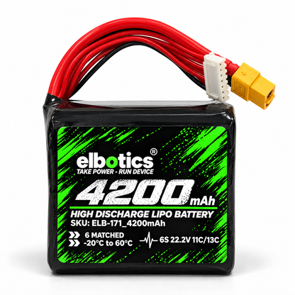 Elbotics P42A 22.2V 4200mAh 11C 6S1P Li-ion Drone Battery Pack with XT60 Connector for FPV and Small E-VTOL Drones