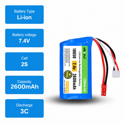 ELBOTICS 7.4V 2600mAh 2S 15C Li-ion Rechargeable Battery with SM 2P Plug for RC Cars, RC Boats, RC Trucks & RC Helicopters