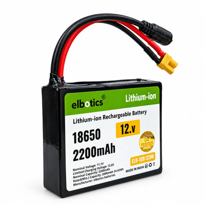 ELBOTICS 12V 2200mAh Lithium-ion Rechargeable Battery Pack | 3S 18650, 11.1V–12.6V | For CCTV, Robotics, IoT & DIY Projects