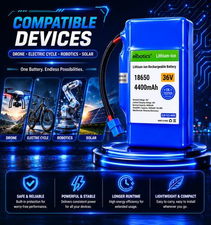 ELBOTICS 36V 4400mAh Lithium-Ion Rechargeable Battery Pack with BMS & XT60 Connector