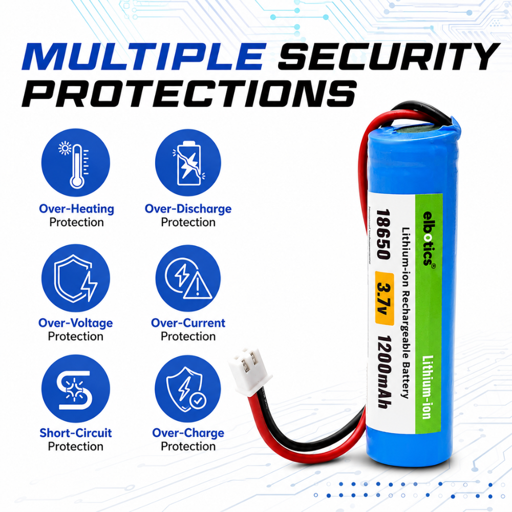 ELBOTICS 3.7V 1200mAh Li-ion Rechargeable Battery with XH2.54 2-Pin Connector for DIY Projects, Toys & Electronics