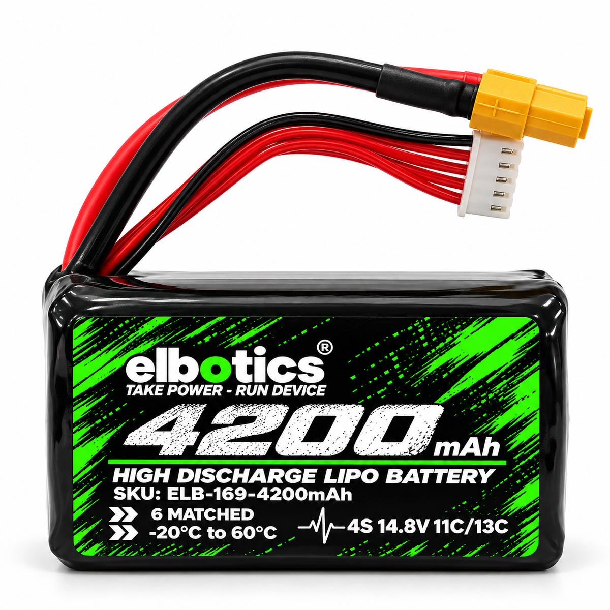 ELBOTICS 14.8V 4200mAh 4S1P Li-ion FPV Drone Battery Pack | Molicel P42A Cells, 11C High Discharge, XT60 Connector for 4 & 5 Inch Drones