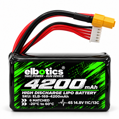 ELBOTICS 14.8V 4200mAh 4S1P Li-ion FPV Drone Battery Pack | Molicel P42A Cells, 11C High Discharge, XT60 Connector for 4 & 5 Inch Drones
