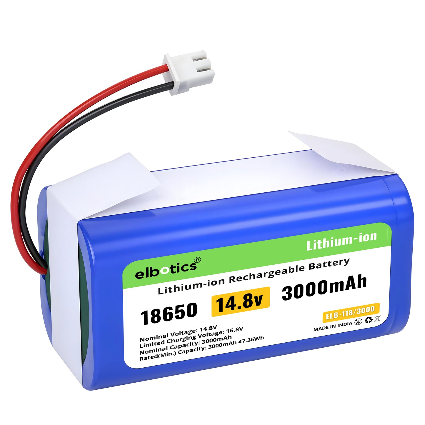 ELBOTICS 14.8V 3000mAh Li-ion Replacement Battery for Shark Ion Robot RV850, RV850BRN, RV850C, RV850WV, RV851WV, RV871, RV871C, RV720N, RV725N, RV761, RV1000S & UR1000SR (2-Prong Connector)