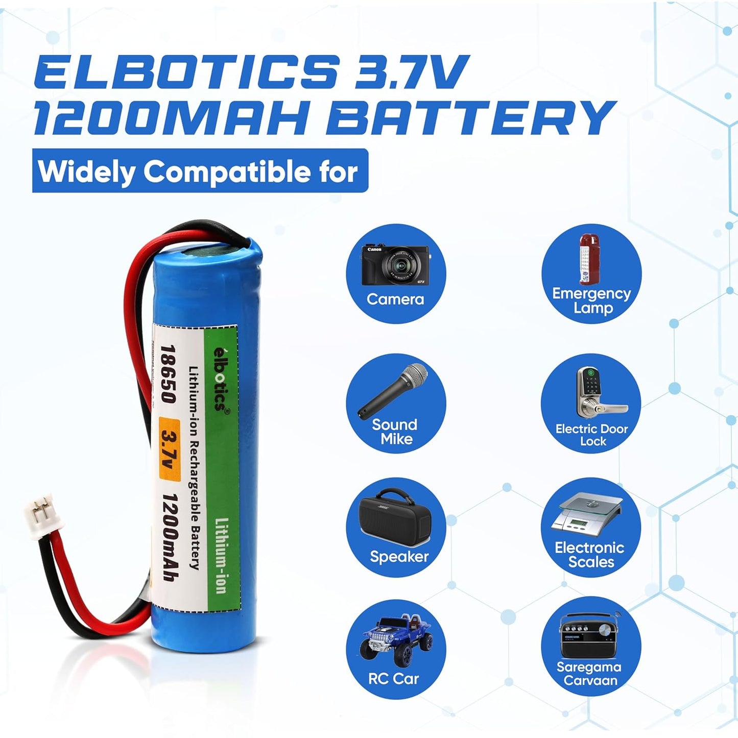 ELBOTICS 3.7V 1200mAh Li-ion Battery with PH2.0 Connector